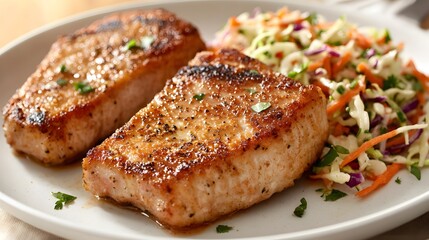 Savor the Flavors of Crispy Oven-Baked Pork Chops with Zesty Coleslaw for a Memorable Family Dinner