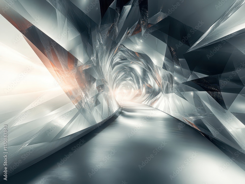 Poster dynamic crystal tunnel journey abstract landscape digital art futuristic environment perspective vie