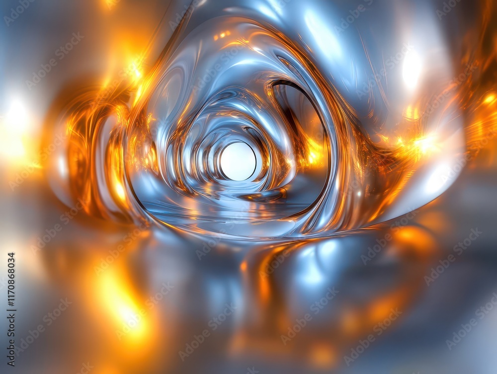 Poster dynamic flow of light through metallic tunnel abstract art digital design futuristic conceptual envi