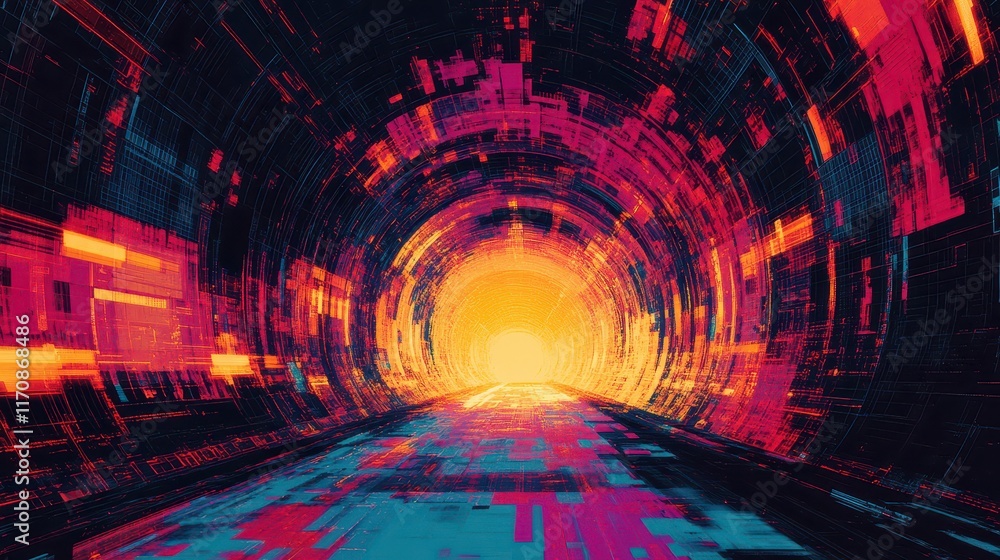 Poster dynamic light tunnel journey futuristic virtual space digital art cyber environment abstract viewpoi