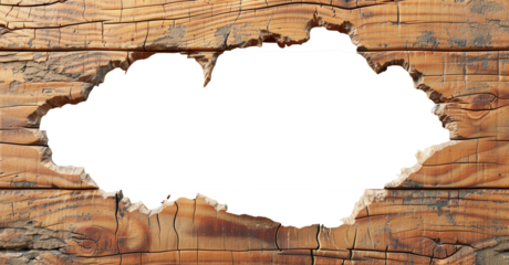 Old wooden wall frame with a large irregular hole. Perfect for framing text or visuals against the exposed background
