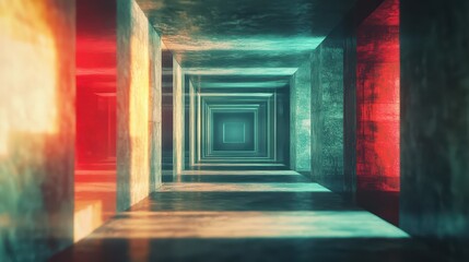 Exploring abstract tunnel reflections digital space visual art futuristic environment perspective view depth illusion