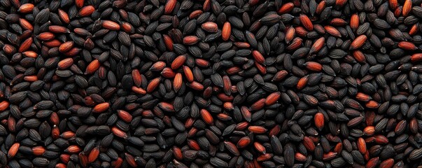 Close up Texture of Black and Red Rice Grains Food Background Healthy Eating