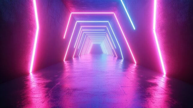 Neon light installation underground tunnel digital art urban environment perspective modern aesthetics