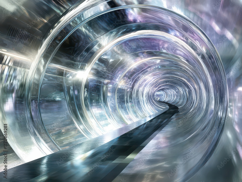 Poster exploring the depths of a futuristic time tunnel digital realm abstract sci-fi wide angle illuminati