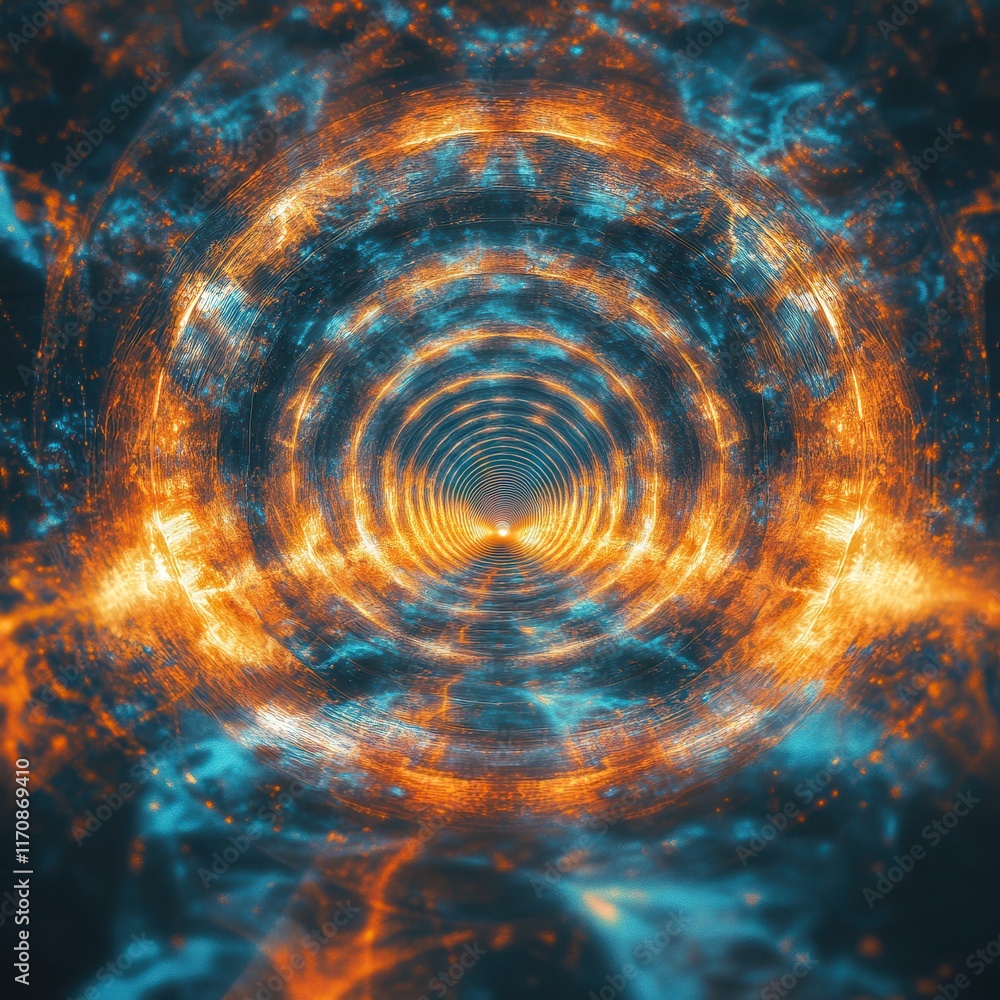 Aufkleber exploring dynamic energy patterns in a vortex tunnel abstract digital art sci-fi environment close-u