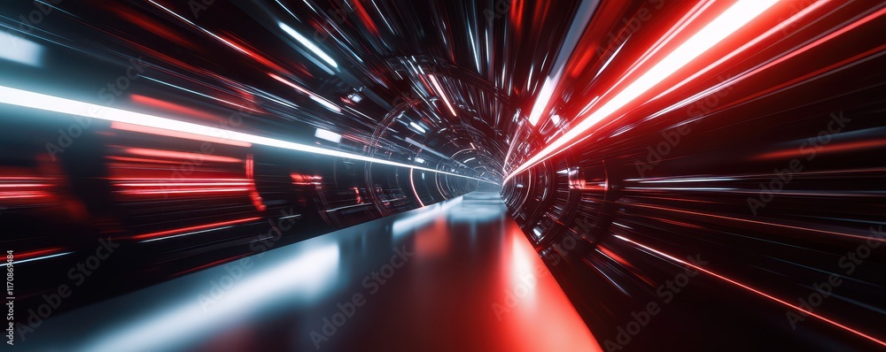 Poster dynamic light speed motion futuristic tunnel digital art sci-fi environment high-tech perspective en