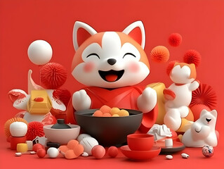 Naklejka premium Cheerful 3D Cartoon Fox Illustration