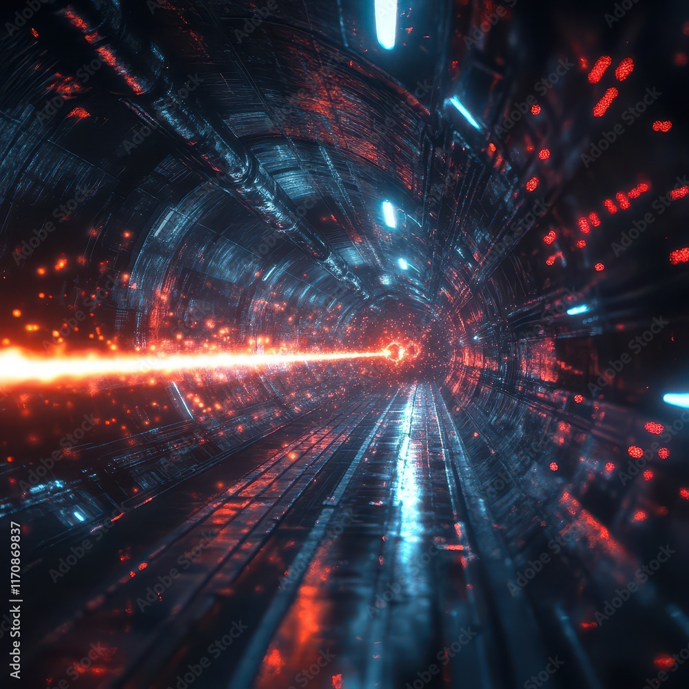 Poster dynamic laser beam action in futuristic tunnel sci-fi environment high-impact visual experience