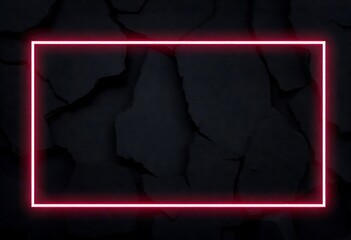 Neon Rectangle Frame: Dark Cracked Texture Background