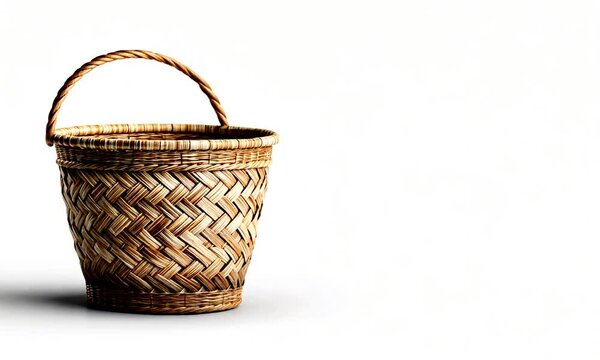 A woven basket made from natural materials, used for storage or decoration.
