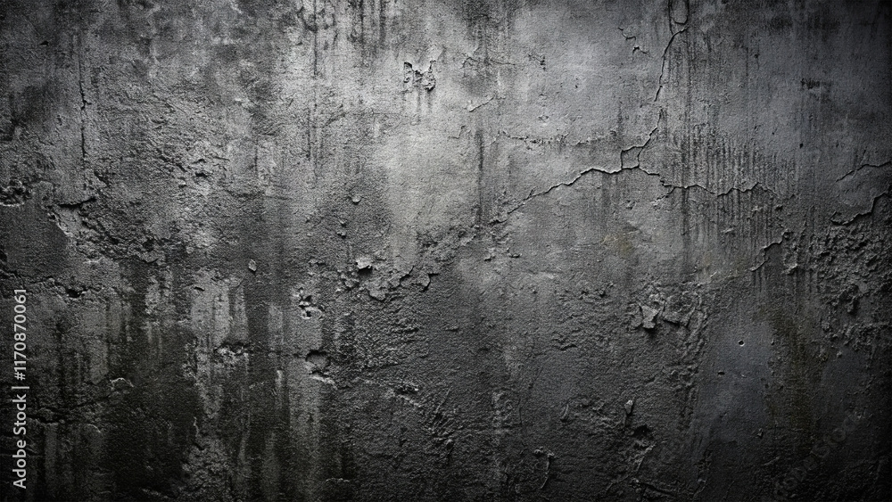 Poster surface of a worn gray concrete wall featuring cracks and stains, showcasing a rugged and weathered 