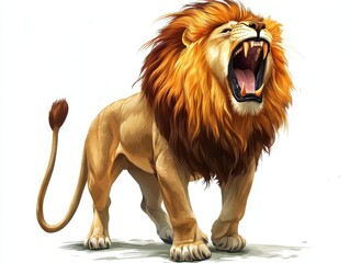 Obraz premium Roaring lion in a digital art style jungle environment wildlife illustration fierce and majestic viewpoint