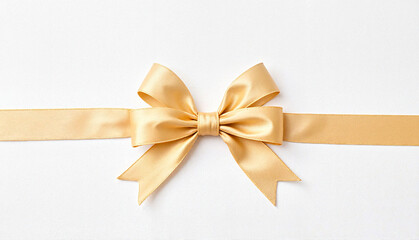 Yellow satin bow on white background