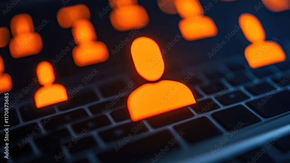 Aufkleber online networking digital community social media user profile internet connection glowing icons on