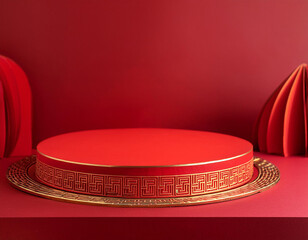 Chinese new year, 3D rendering of a Mock up podium for product