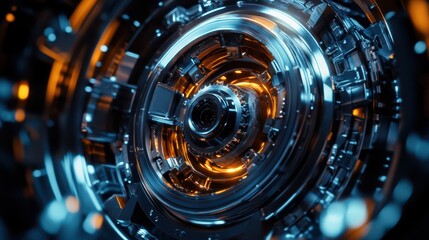 A close-up shot of a steel gear mechanism, rotating smoothly and showcasing the elegance of industrial engineering.