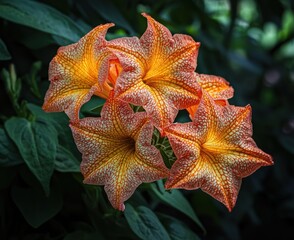 A close up of a flower with orange and white petals
