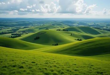 Obraz premium Rolling Green Hills Landscape: Peaceful Rural Scenery