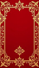 Obraz premium Elegant Gold Floral Frame on Red Background