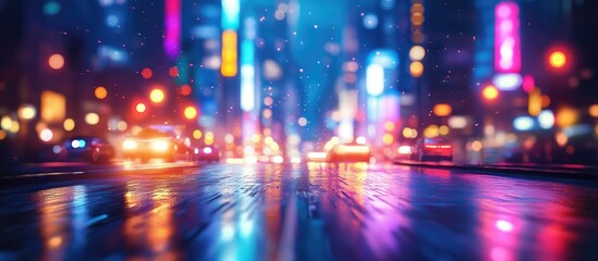 Fototapeta premium Neon City Nightscape: A Vibrant Metropolis at Night
