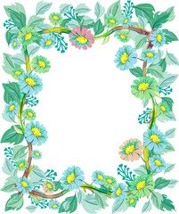 Vintage bohemian frame with twig decor with leaves and flowers on a separated transparent background. Decorations for celebrations and weddings