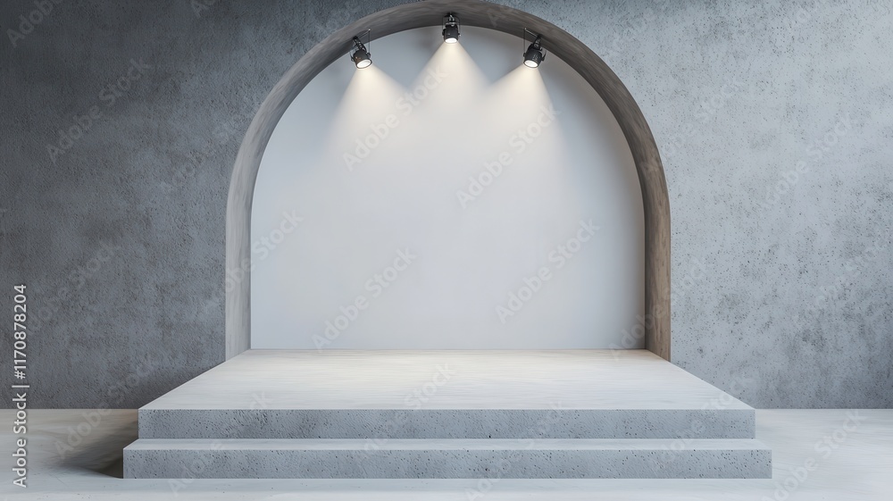 Aufkleber modern minimalist concrete stage with archway and spotlights empty product display platform