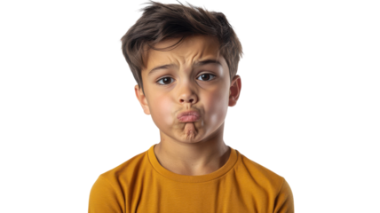 A Young Boy Displaying a Confused Expression While Engaged in a Learning Activity, Perfect for Educational Materials and Children's Content.