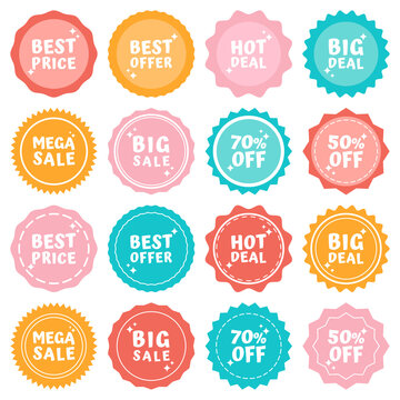 Set of simple sunburst price tag, sale tag vector illustration, abstract shape of sunburst, price tag, sale tag, price labels vector in soft pastel color isolated on a white background