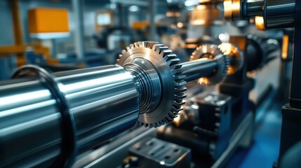 Fototapeta premium A mechanical assembly of cogs and gears, spinning with vibrant energy, showcasing the beauty of industrial technology and design.
