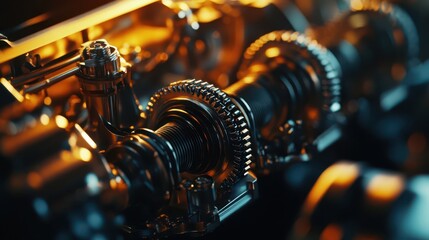 A detailed shot of an engine with gears and pistons turning, showcasing the mechanical beauty and efficiency of industrial design.