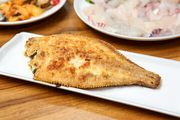 Korean seafood food. Grilled flounder fish