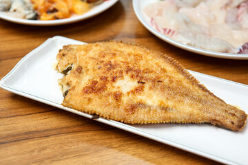 Korean seafood food. Grilled flounder fish