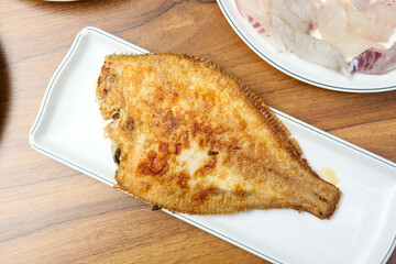 Korean seafood food. Grilled flounder fish