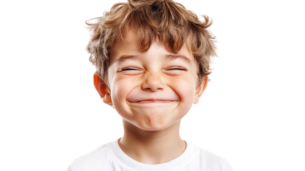 A young boy with a mischievous smirk perfect for playful and cheerful designs, capturing the essence of childhood mischief and innocence in various creative projects.