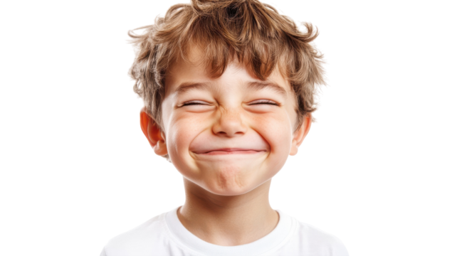 A young boy with a mischievous smirk perfect for playful and cheerful designs, capturing the essence of childhood mischief and innocence in various creative projects.