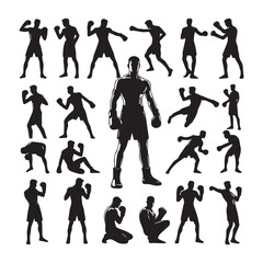Vector a boxer stand with pose set silhouette vector SH