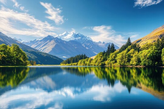A beautiful mountain range with a lake in the foreground