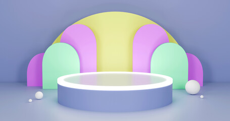 4k Three-dimensional product display space using pale golden rod, Plum and pale turquoise