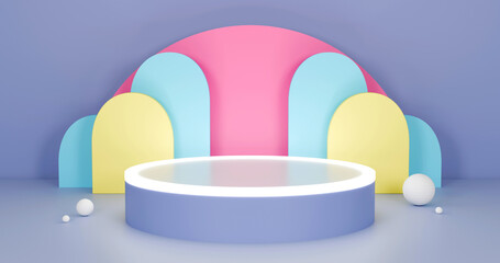 4k Three-dimensional product display space using pale violet red, powder blue and pale golden rod
