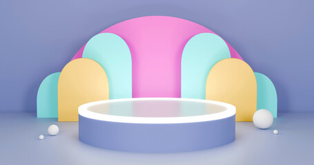 4k Three-dimensional product display space using Plum, pale turquoise and navajo white