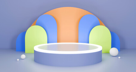 4k Three-dimensional product display space using burlywood, cornflower blue and pale golden rod