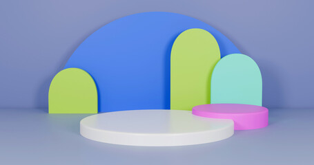 4k Three-dimensional product display space using cornflower blue, khaki and pale turquoise