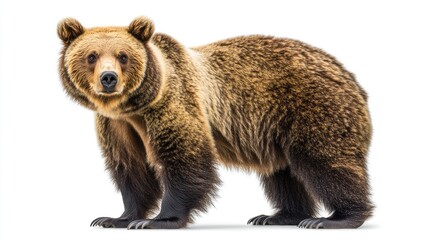 Fototapeta premium A realistic depiction of a brown bear standing on a white background.