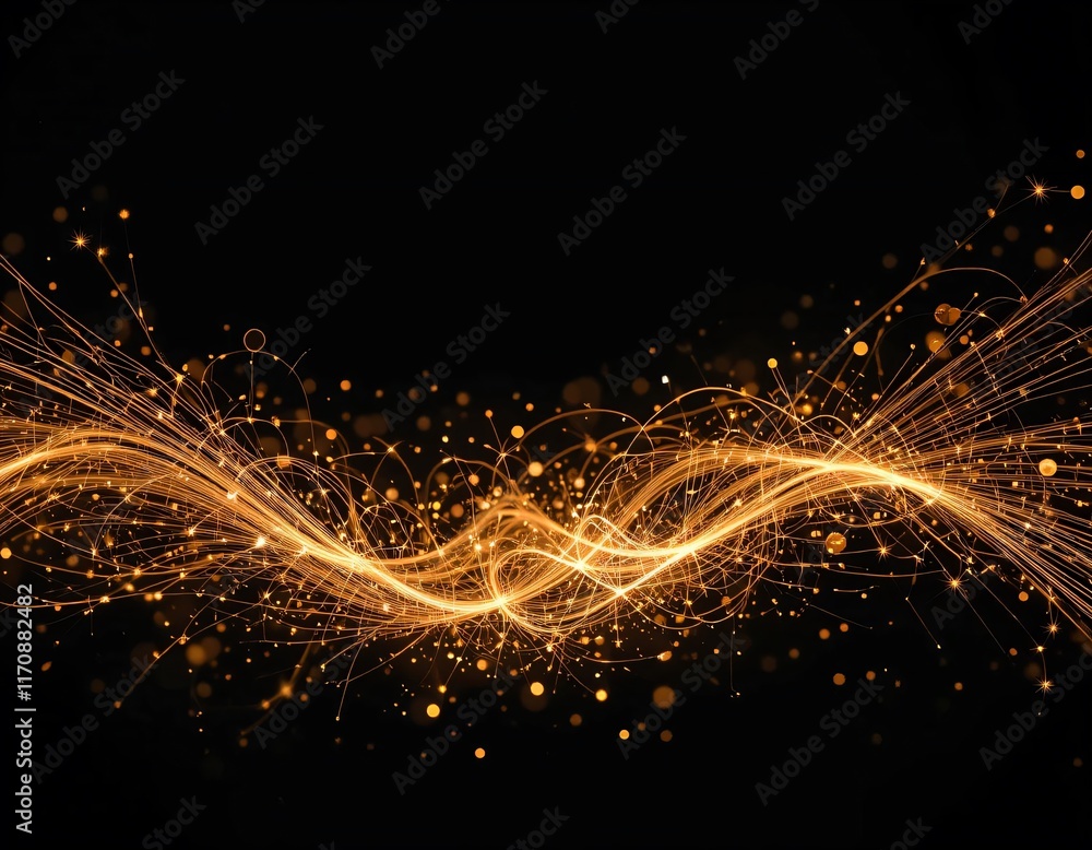 Poster a contrast game between dark and bright. radiant lines, glowing circles, and patterns such as sparks