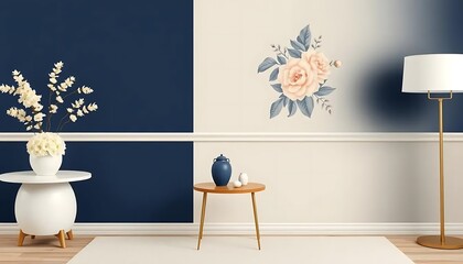Elegant Room Decor Featuring Peach Roses and Blue Walls