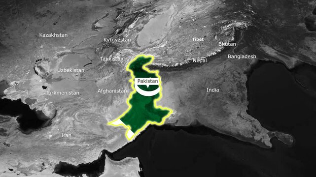 Pakistan map animation video , Pakistan Map with flag black and white