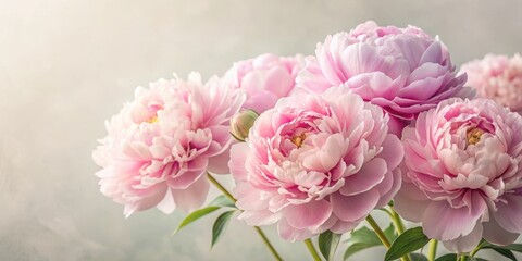Fototapeta premium Soft pink peony flowers in full bloom against a white background with subtle texture, delicate, classic, delicate, classic
