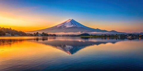 Serene lake reflection of Mt Fuji at sunrise , Japan, Sunrise