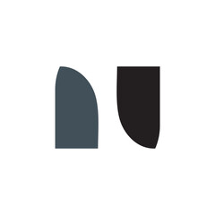 A minimalist logo featuring two abstract shapes that resemble the letters 